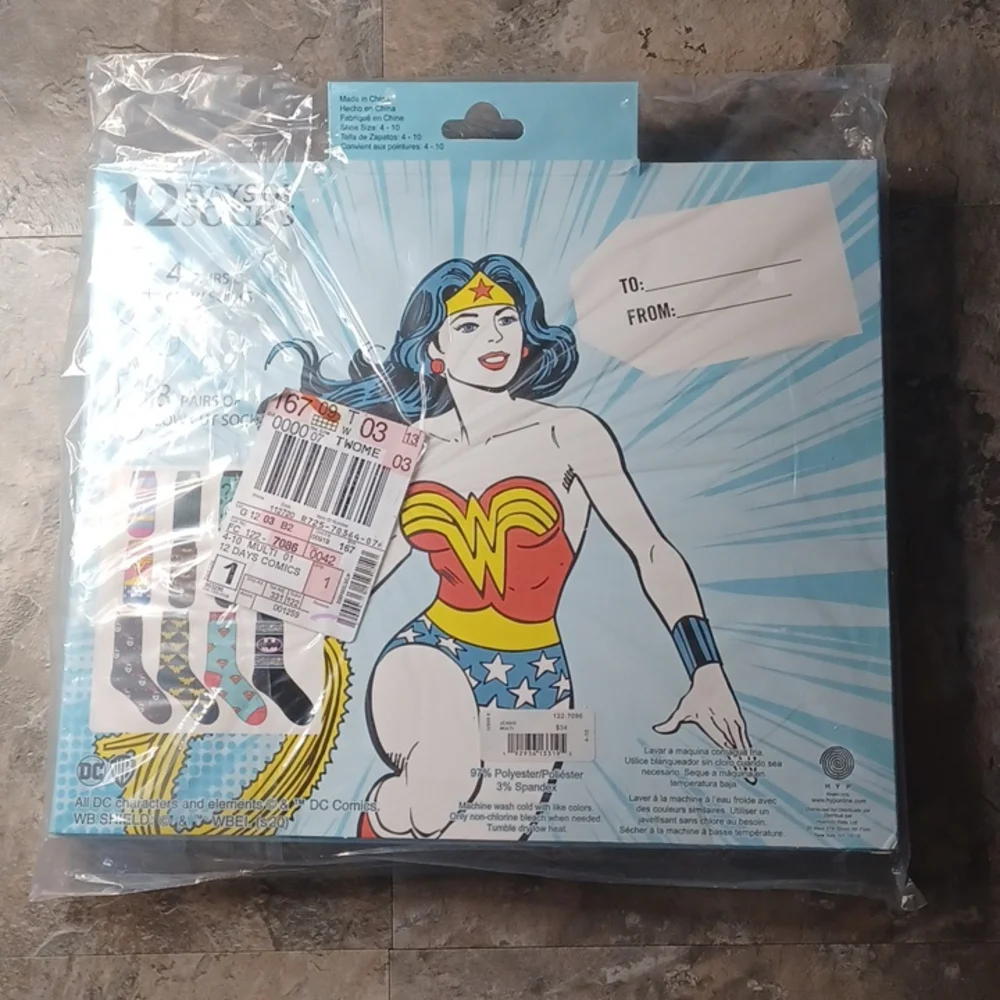 NIB DC Comics 12 Days of Socks Advent Calendar Womens,, sz 4-10